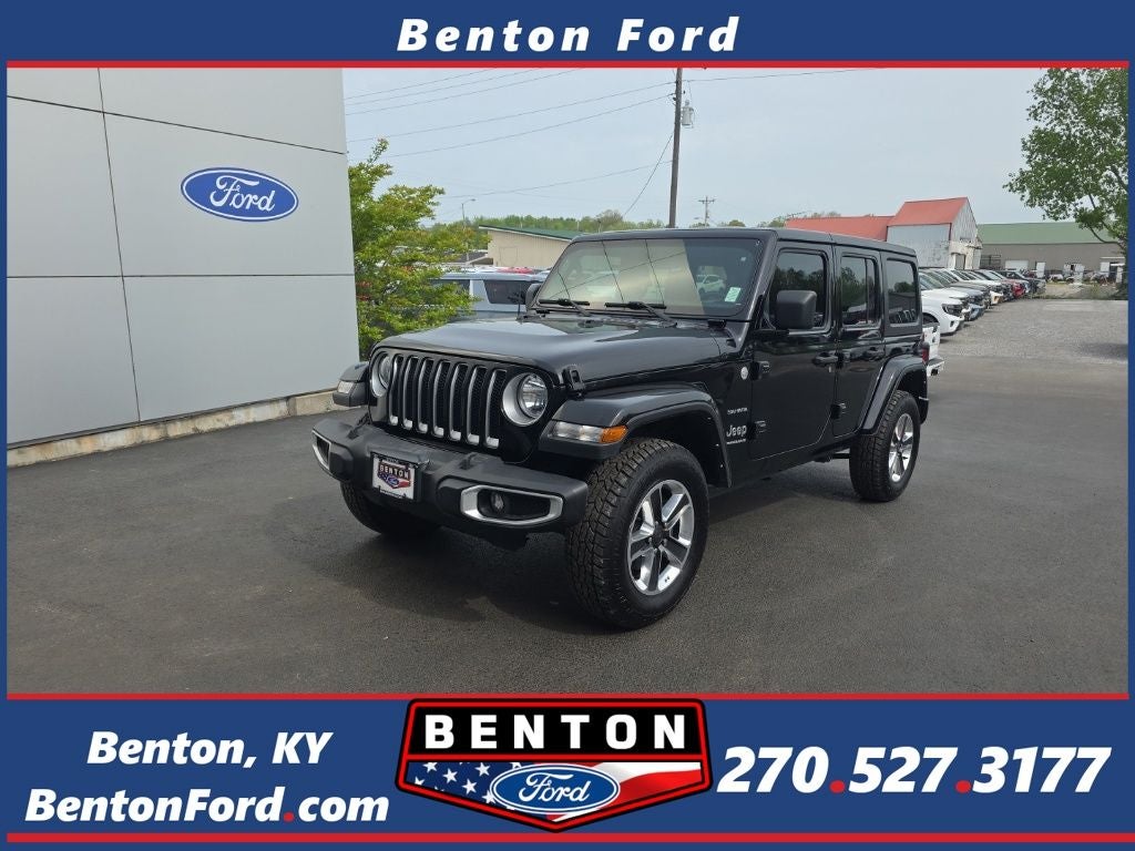 2023 Jeep Wrangler Sahara in Black Clearcoat — front three-quarter view