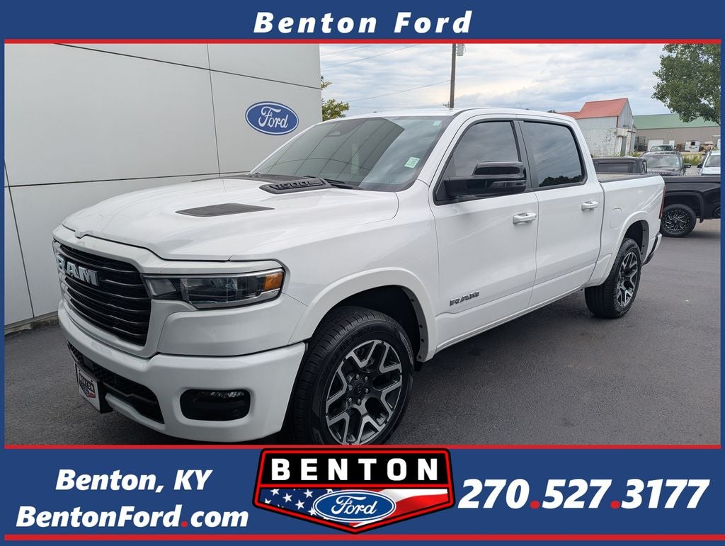 2025 RAM 1500 Laramie in Bright White Clearcoat — front three-quarter view