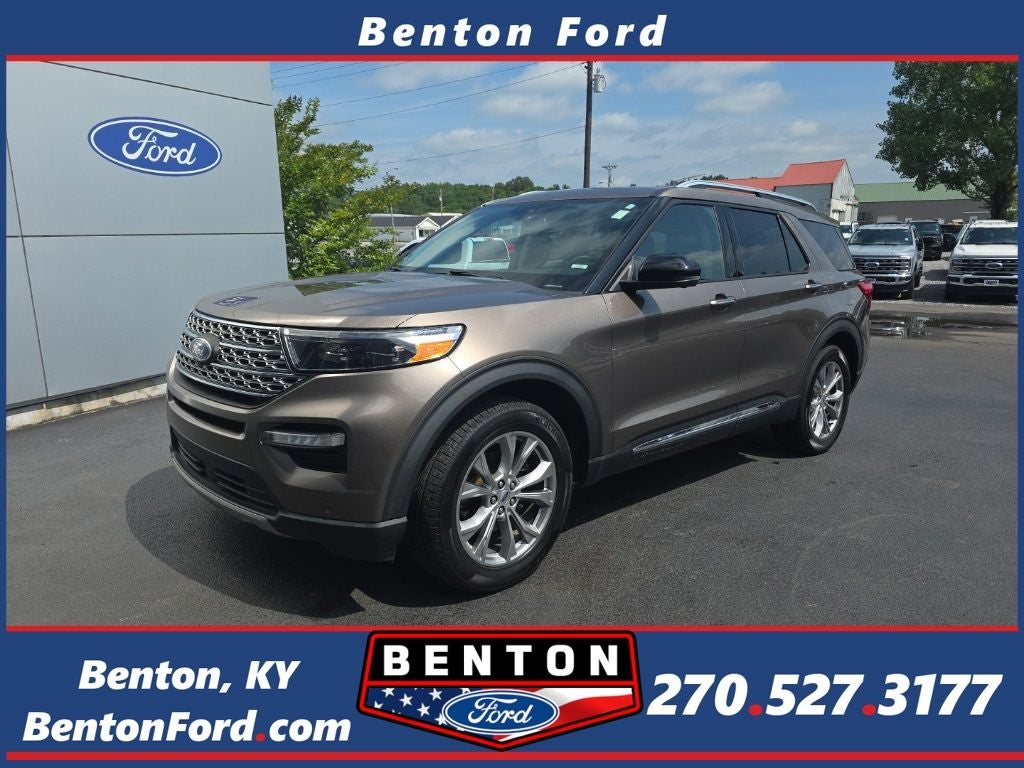 2021 Ford Explorer Limited in Stone Gray Metallic — front three-quarter view