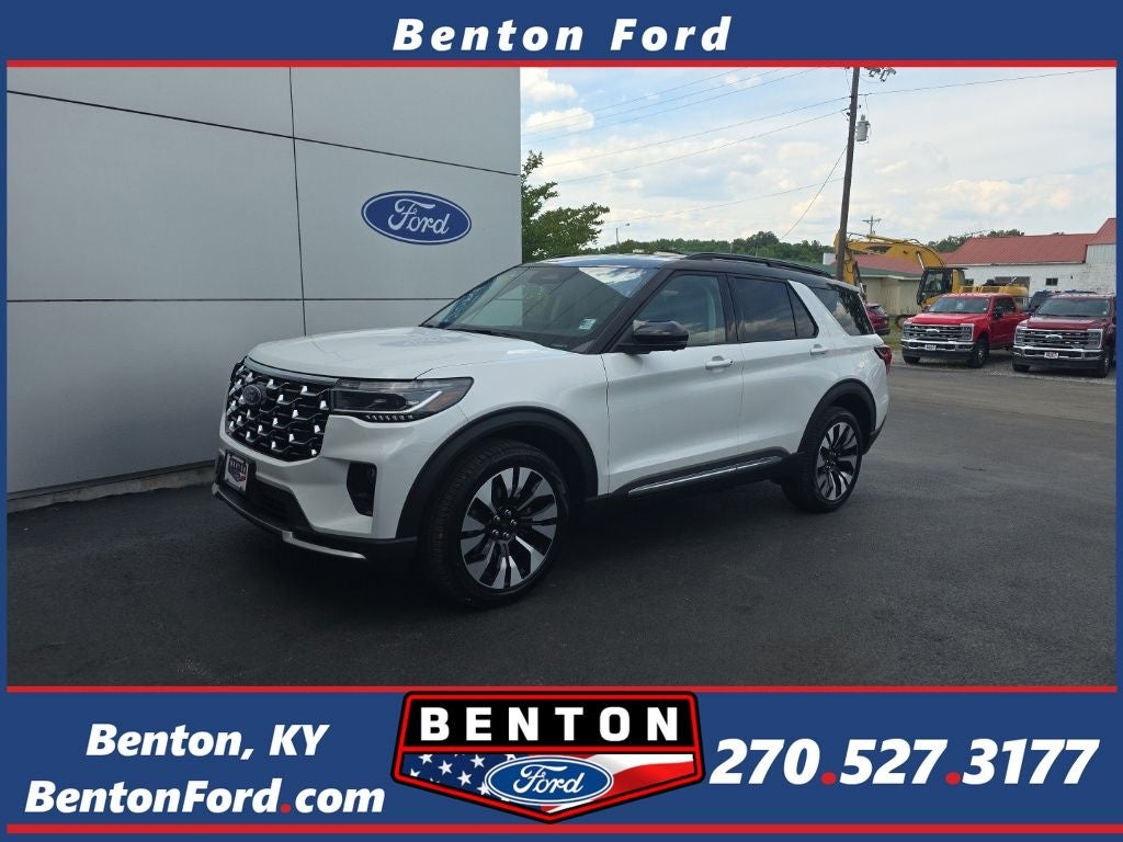 2026 Ford Explorer Platinum in Star White Metallic Tri-Coat — front three-quarter view