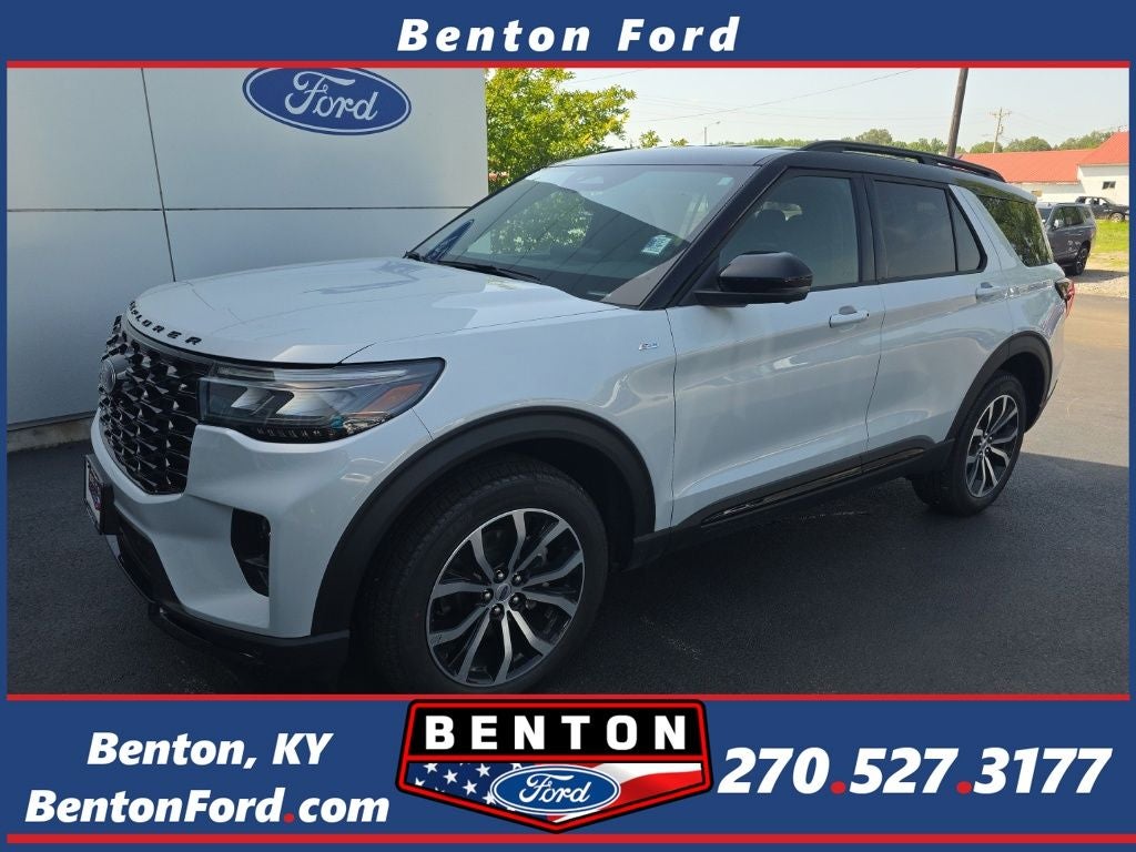 2026 Ford Explorer ST-Line in Space White Metallic — front three-quarter view