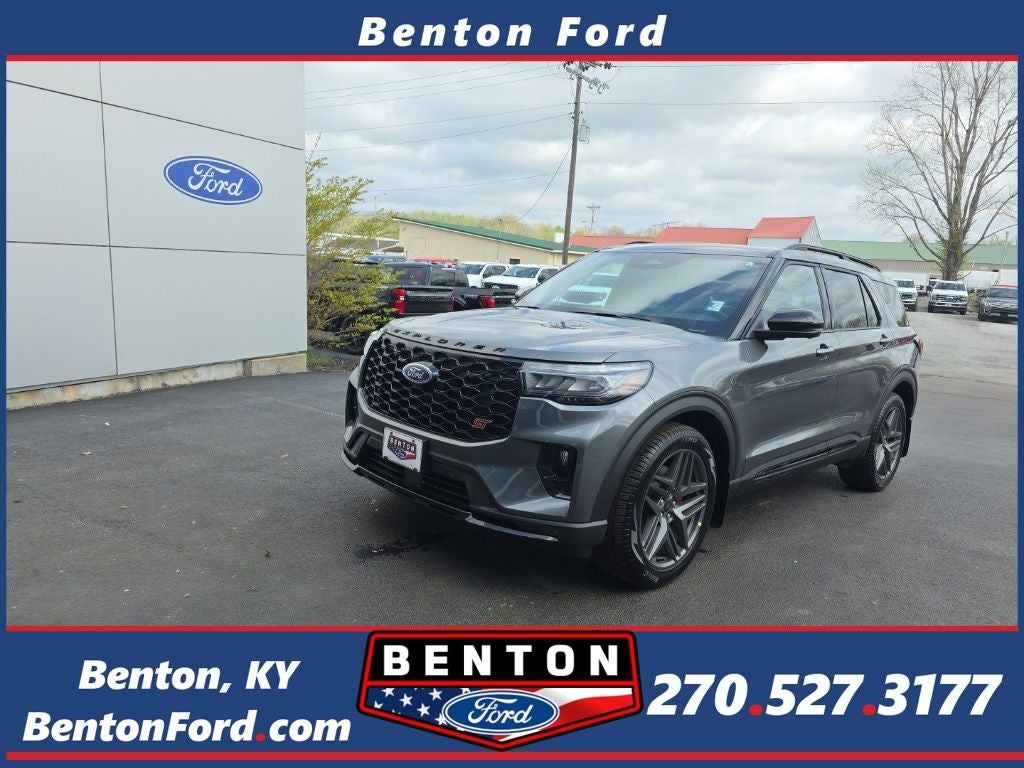 2026 Ford Explorer ST in Gray Metallic — front three-quarter view