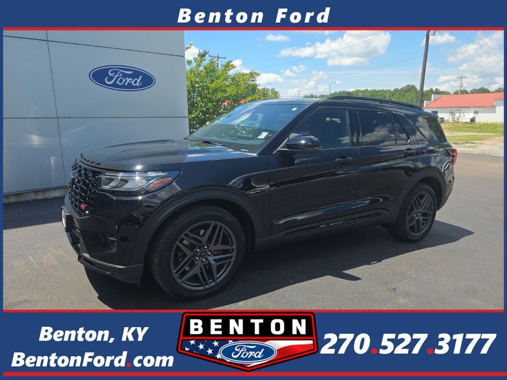 2026 Ford Explorer ST in Agate Black Metallic — front three-quarter view
