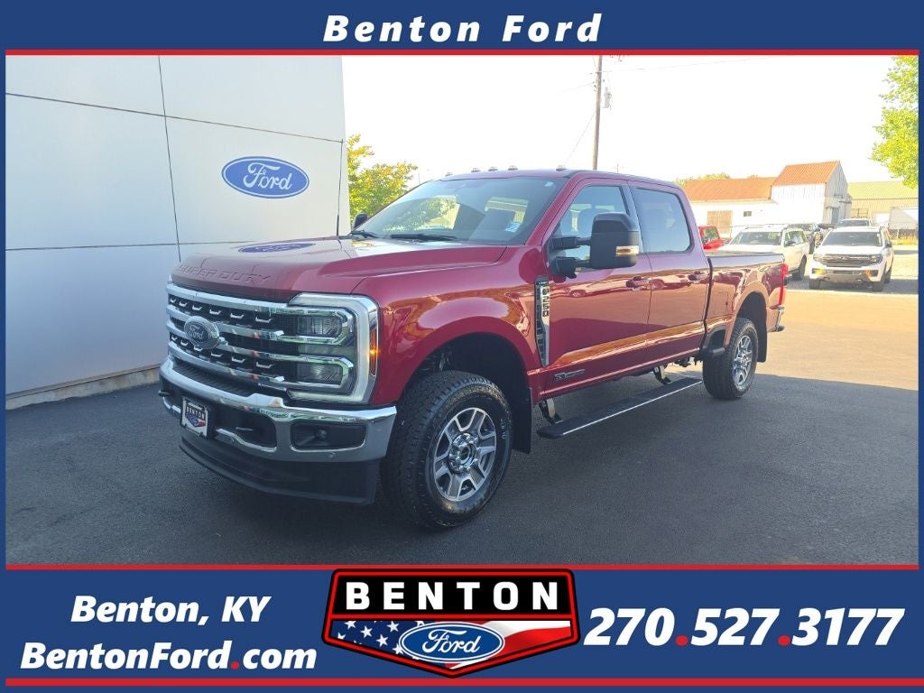 2026 Ford F-250SD Lariat in Ruby Red Metallic Tinted Clearcoat — front three-quarter view