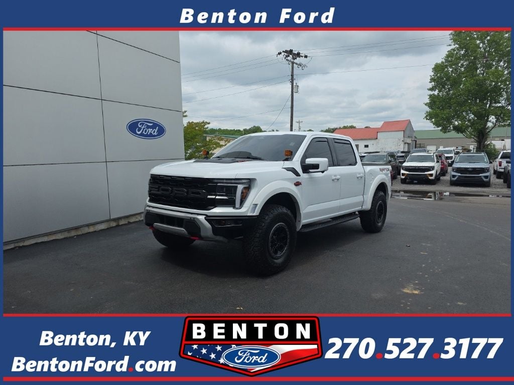 2025 Ford F-150 Raptor in Oxford White — front three-quarter view