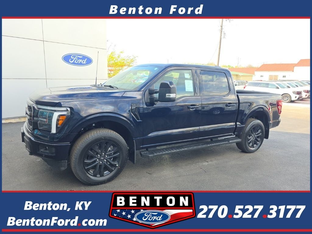 2026 Ford F-150 Lariat in Antimatter Blue Metallic — front three-quarter view